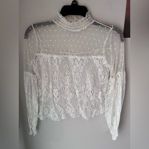 PURPLE SNOW WHITE LACEY long sleeve see thru shirt with high neck